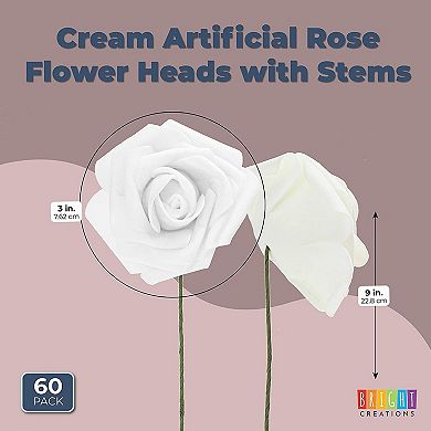 Cream 3-inch Artificial Rose Flowers Heads With Stems (60 Pack)