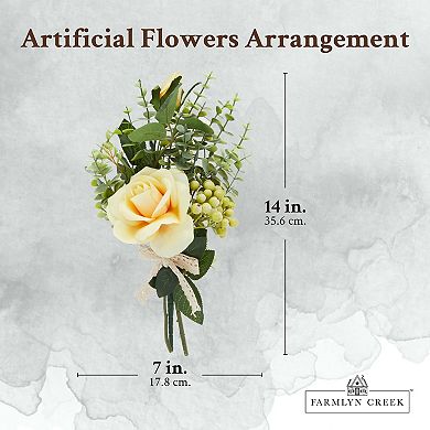 Yellow Rose and Eucalyptus Flower Bouquet, Artificial Floral ...