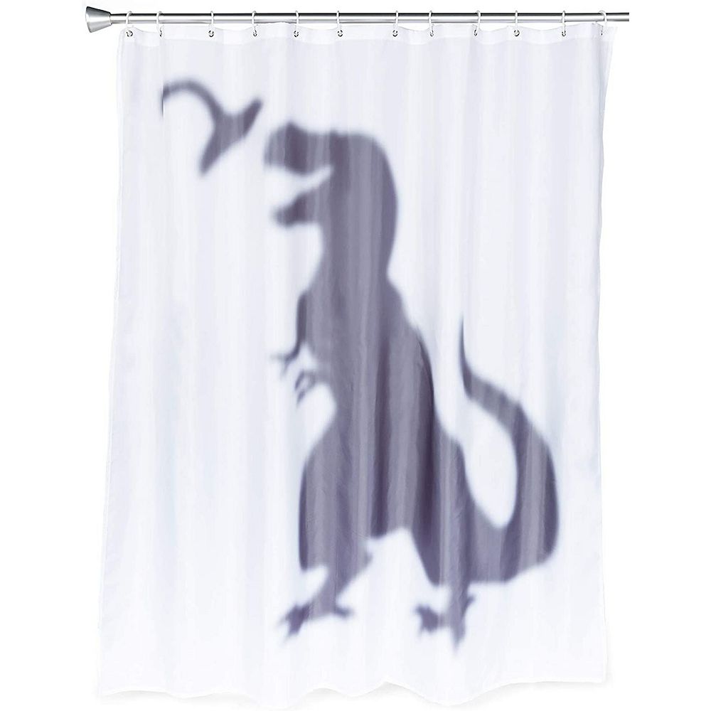 Funny Rhino Shower Curtain Set For Kids | Grey/White Animal Print Bathroom Decor With 12 Hooks, 71x71 Inches