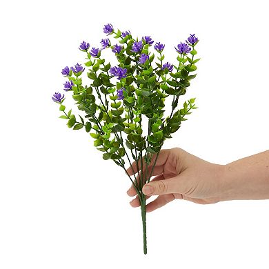 6x Artificial Fake Purple Flowers w/ 2 Cone Vases, Outdoor Decor 2.9x2.9x7"