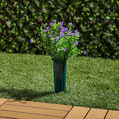 6x Artificial Fake Purple Flowers w/ 2 Cone Vases, Outdoor Decor 2.9x2.9x7"