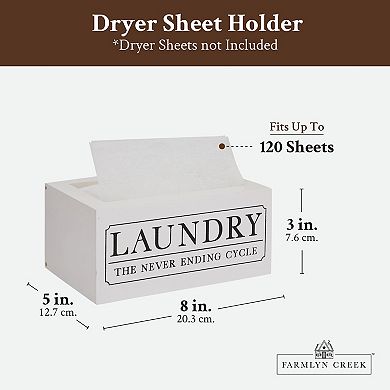Dryer Sheet Container for 120 Sheets, Farmhouse Laundry Room Décor (White, 8x5x3 In)