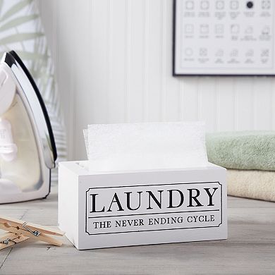 Dryer Sheet Container for 120 Sheets, Farmhouse Laundry Room Décor (White, 8x5x3 In)