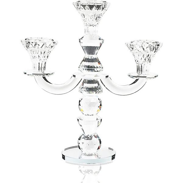 Glass Candle Holders, 3Armed Crystal Candlesticks (8.5 x 10 x 3.5 In)