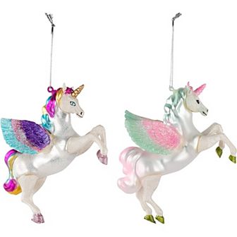 2 Pack Rainbow Unicorn Christmas Ornament, Xmas Tree Party Home Decor 5x4.5x2"