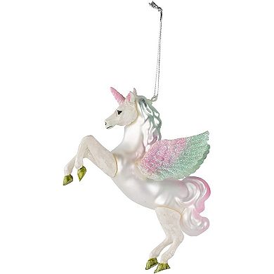 Juvale Rainbow Unicorn Ornament - 2-Pack Glass Christmas Tree Decor with String, Magical Multicolored Glitter Design, Winter Holiday Festive Hanging Decoration, 5 x 4.5 x 2 Inches