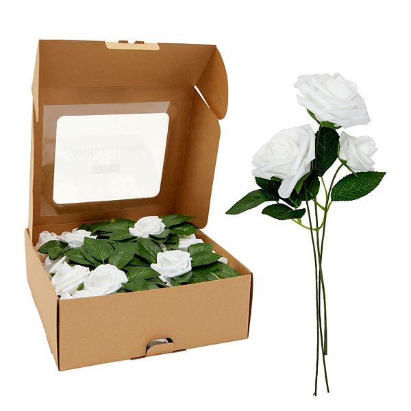 60 Pieces Artificial White Flowers (3 Sizes), Foam Roses Bulk with