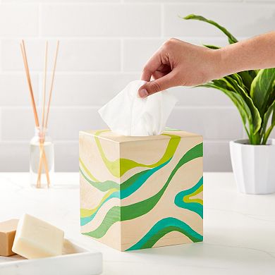 Unfinished Wood Tissue Box Cover, Square Wooden Holder with Slide Out Bottom