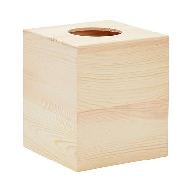 Unfinished Wood Tissue Box Cover for DIY Crafts, Square Wooden Holder with Slide Out Bottom for Home Decor (5 x 5.8 In)