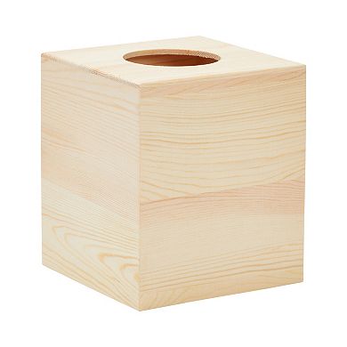 Unfinished Wood Tissue Box Cover, Square Wooden Holder with Slide Out Bottom