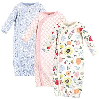 Touched by Nature Baby Girl Organic Cotton Side-Closure Snap Long-Sleeve Gowns 3 pk Flutter Garden