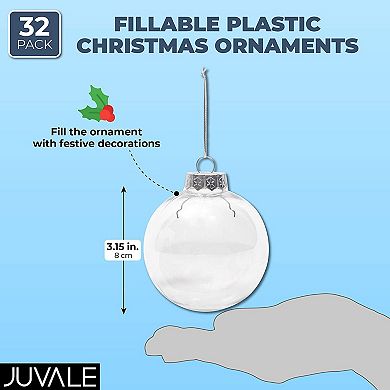 Clear Fillable Christmas Ornaments, Arts and Crafts Supplies (3.1 in, 32 Pack)