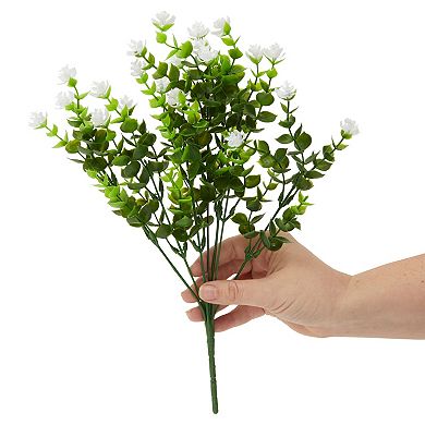 6x Artificial Fake White Flowers Bundle w/ 2 Cone Vase for Outdoor Decor 8.6x13"