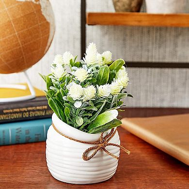 Artificial Flowers with Small White Vase, Home Decoration (3.5 x 6 Inches)