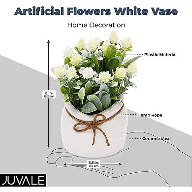 Artificial Flowers with Small White Vase, Home Decoration (3.5 x 6 Inches)