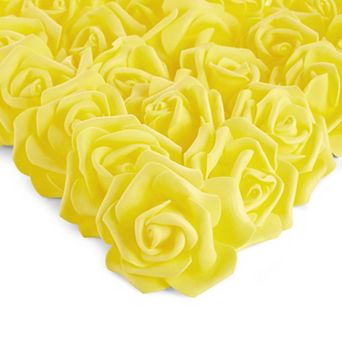 100 Pack Yellow Artificial Flowers, Bulk Stemless Fake Foam Roses, 3 in