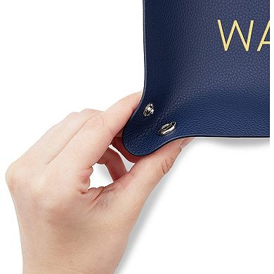 Mens Navy Blue Leather Catchall Valet Tray for Phone, Keys, Wallet, 6.9 x 2.2 In