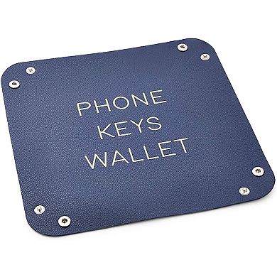Mens Navy Blue Leather Catchall Valet Tray for Phone, Keys, Wallet, 6.9 x 2.2 In