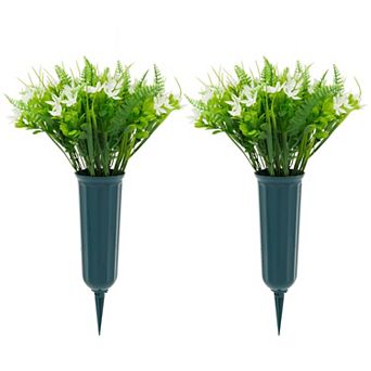 6x Artificial Fake White Flowers Jasmine w/ 2 Cone Vase for Outdoor Decor 8.6x13