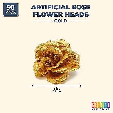 Bright Creations Rose Flower Heads, Artificial Flower (3 in, Gold, 50-Pack)