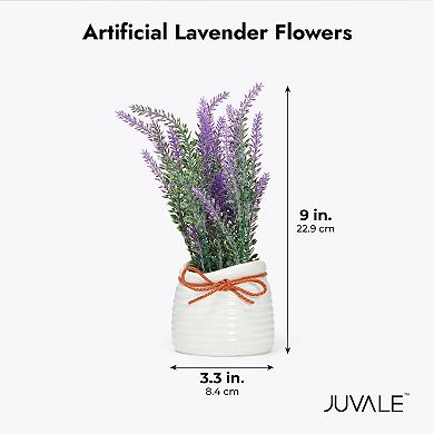 Artificial Lavender Flowers in Ceramic Vase for Bathroom Decor (4 x 9 In)