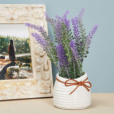 Artificial Lavender Flowers in Ceramic Vase for Bathroom Decor (4 x 9 In)