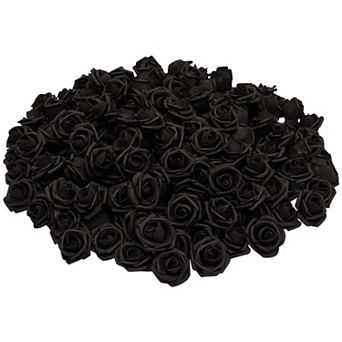 Black Artificial Roses, 2-Inch Faux Flower Heads for Crafts, Decoration (200 Pack)