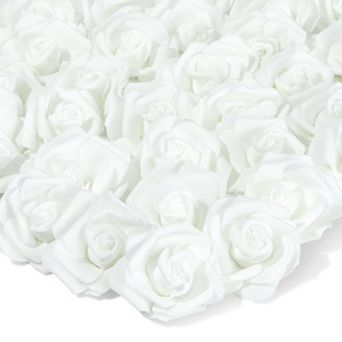 100 Pack White Artificial Flowers, Bulk Stemless Fake Foam Roses, 3 in