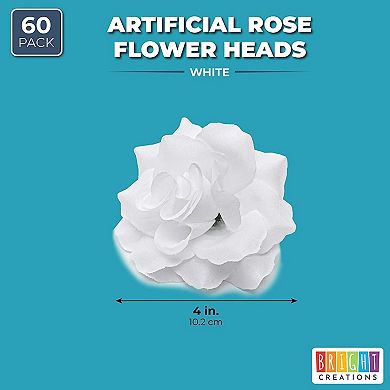 60pcs 4" Artificial Rose Flower Heads for Party & Wedding Decorations, White