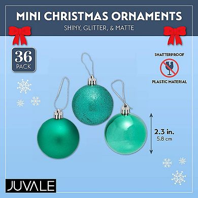 Mini Shatterproof Glitter Christmas Tree Ball Ornaments (Forest Green, 2.3 in, 36 Pack)