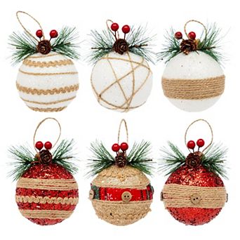 6 Pack Rustic Christmas Ornaments, Xmas Tree Decorations For Holiday Home Décor