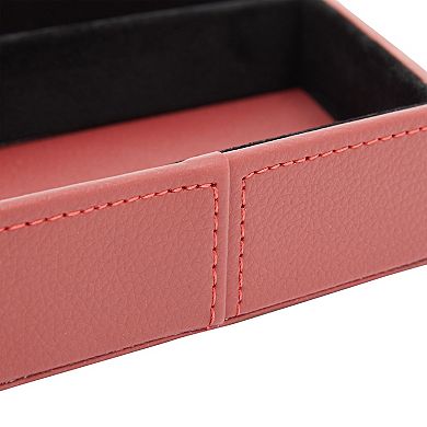 Set of 2 Faux Leather Valet Tray for Men, Customizable Catch All Trays for Keys, Wallet, Watch (2 Shapes, Red)