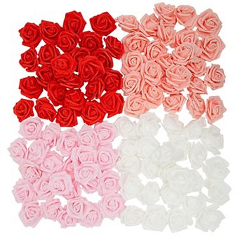 Artificial Rose Flower Heads (3 x 3 x 1.25 in 4 Colors, 100 Pack)