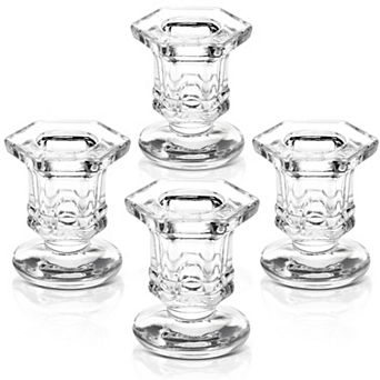 Glass Candle Holders Set, Clear Taper Candlestick Holder (12 Pack)