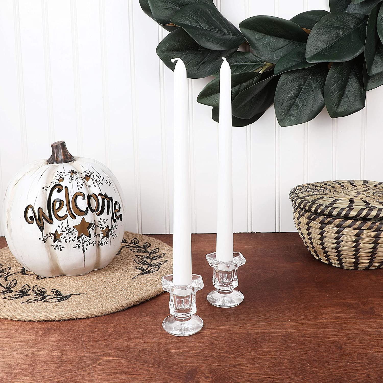 thumbnail image 2 of Okuna Outpost Clear Glass Candle Holders Set – 12 Pack Taper Candlestick Holders For Wedding Or Home Decor 2 of 5