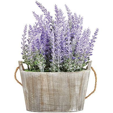 Juvale Artificial Lavender Plant in Rustic Oval Wooden Box (6.5 x 3.5 in.)