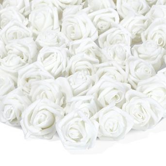 200 Pack White Artificial Flower Heads, 2 Inch Stemless Fake Foam Roses