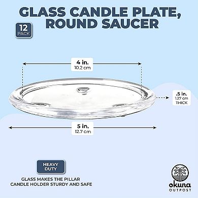 Glass Pillar Candle Holder Plates (5 Inches, 12 Pack)