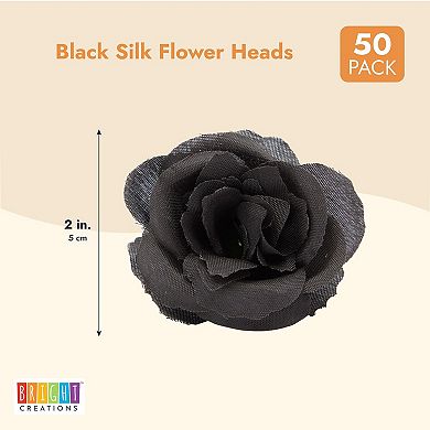 Artificial Black Rose Flower Heads for Crafts, Stemless Roses (2 In, 50 Pack)