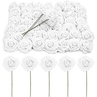 3-inch Artificial Rose Flowers Heads With Stems (60 Pack), White