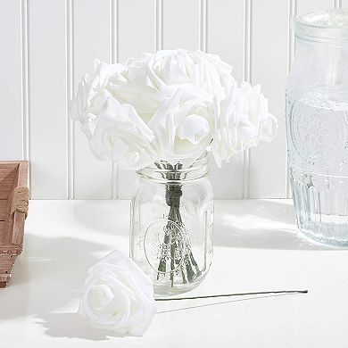 3-inch Artificial Rose Flowers Heads With Stems (60 Pack), White