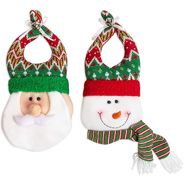 Christmas Door Hangers, Plush Snowman and Santa Claus Holiday