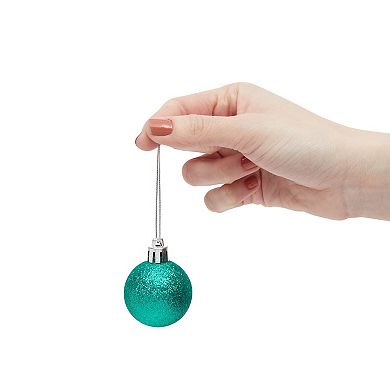 Mini Shatterproof Glitter Christmas Tree Ball Ornaments (Turquoise, 1.5 in, 48 Pack)