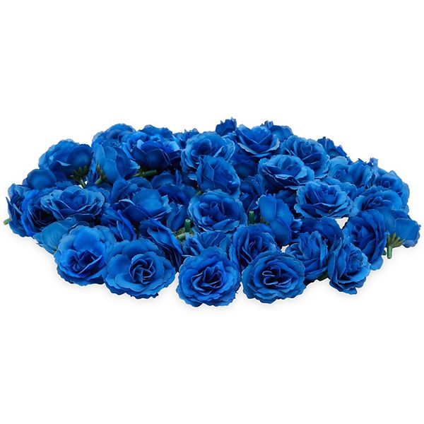 Mini Royal Blue Artificial Silk Flower Heads for Crafts, Decorations (2