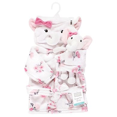 Hudson Baby Infant Girl Plush Bathrobe and Toy Set, White Elephant, One Size