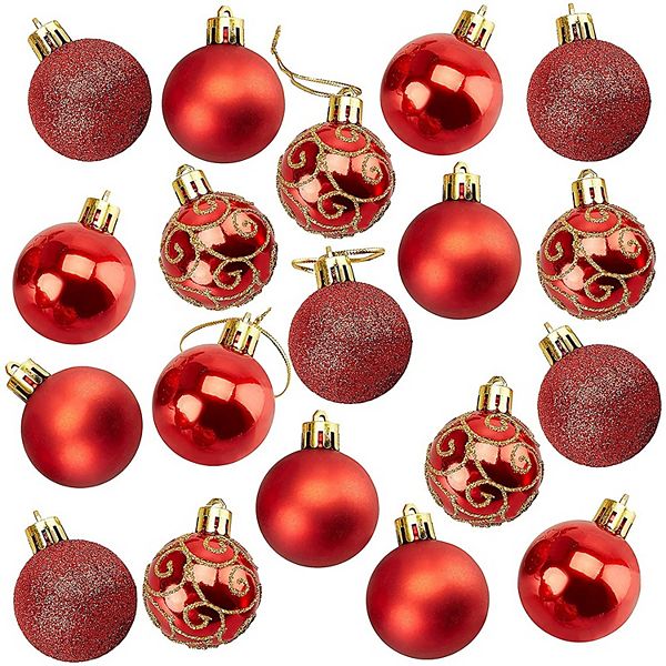 Red Christmas Ornament Balls, Shiny, Matte, and Glitter Ornaments Set