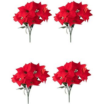 4x Poinsettia Artificial Christmas Flower Holiday Home Vase Table Wreath 16.5”
