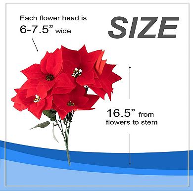 4x Poinsettia Artificial Christmas Flower Holiday Home Vase Table Wreath 16.5”