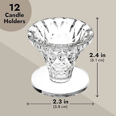12-pack Crystal Glass Candle Holders For Table Centerpiece, Weddings, 2.4 X 2.3"