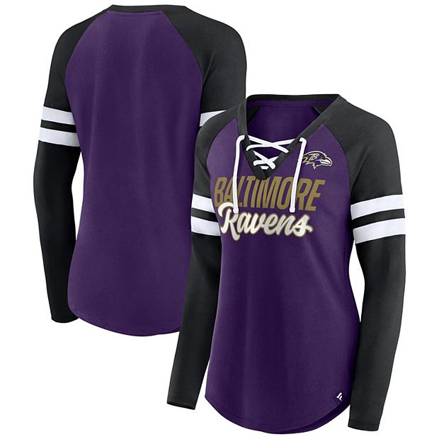 Women s Fanatics Branded Purple Black Baltimore Ravens Plus Size True to Form Lace Up V Neck